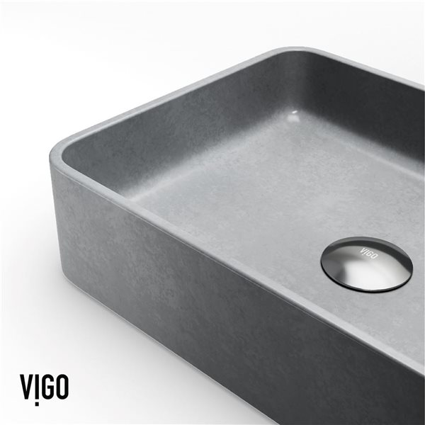 Lavabo-vasque gris Apollo VIGO 12 l. x 16 po p. en pierre Concreto rectangle avec robinet/bonde Apollo en chrome