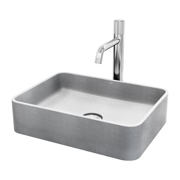 VIGO Apollo 12 W x 16-in D Grey Concreto Stone Rectangle Vessel Bathroom Sink w/ Apollo Chrome Faucet and Pop-Up