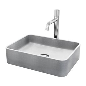 VIGO Apollo 12 W x 16-in D Grey Concreto Stone Rectangle Vessel Bathroom Sink w/ Apollo Chrome Faucet and Pop-Up