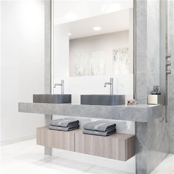 VIGO Apollo 12 W x 16-in D Grey Concreto Stone Rectangle Vessel Bathroom Sink w/ Apollo Chrome Faucet and Pop-Up