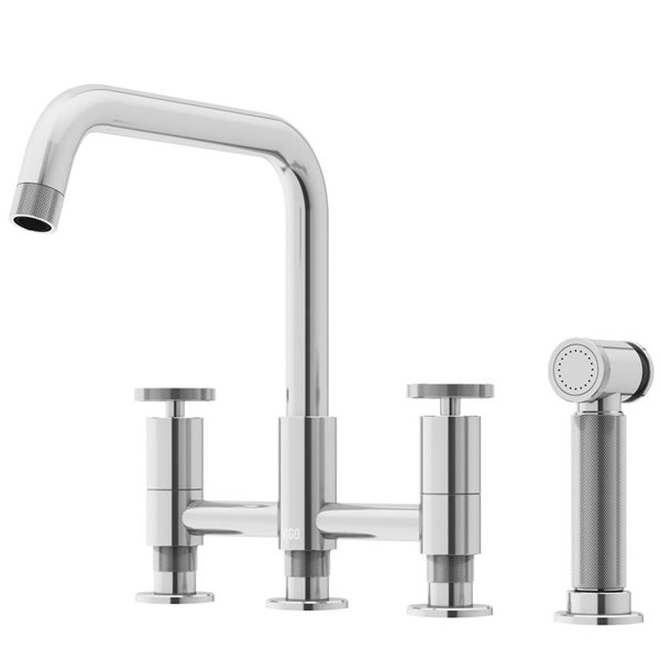 VIGO Cass Chrome 2-Handle Deck-Mount Pull-Down Kitchen Faucet w/ Pull-Out Sprayer