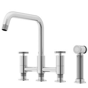 VIGO Cass Chrome 2-Handle Deck-Mount Pull-Down Kitchen Faucet w/ Pull-Out Sprayer