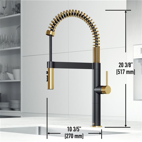 VIGO Edison Pro Gold and Black Single Handle Deck-Mount Pull-Down Kitchen Faucet