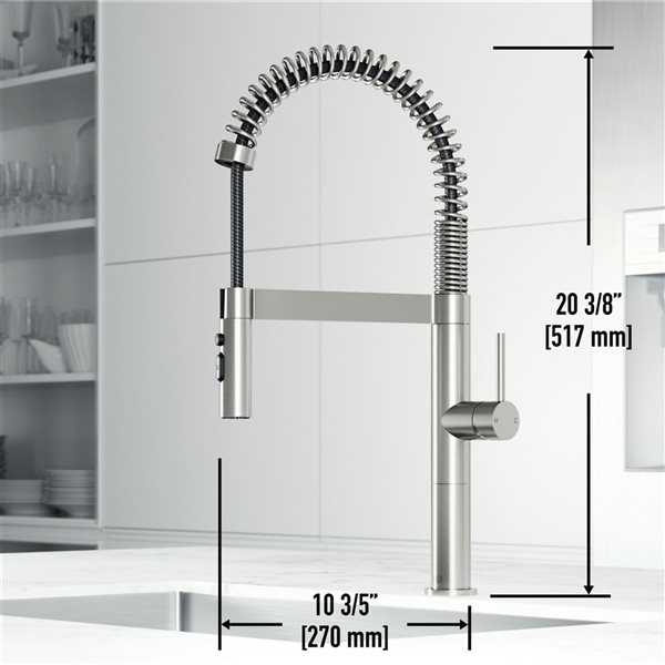 Robinet de cuisine Edison Pro Vigo installation comptoir à 1 poignée et bec rétractable en acier inoxydable