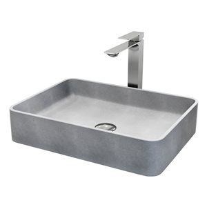 VIGO Dunn 14 W x 19-in D Grey Concreto Stone Rectangle Vessel Bathroom Sink w/  Dunn Brushed Nickel Faucet and Drain