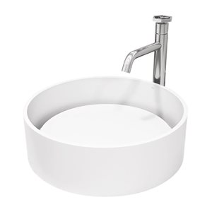 Lavabo vasque rond Anvil VIGO 16 po l. pierre blanche avec robinet Ruxton et bonde à pression chrome