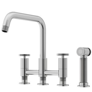 VIGO Cass Stainless Steel 2-Handle Deck-Mount Pull-Down Kitchen Faucet w/ Pull-Out Sprayer