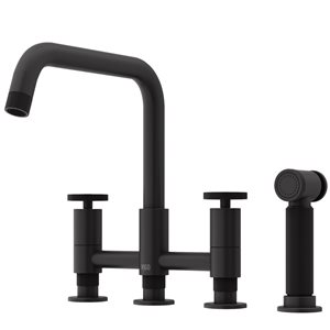 VIGO Cass Matte Black 2-Handle Deck-Mount Pull-Down Kitchen Faucet w/ Pull-Out Sprayer