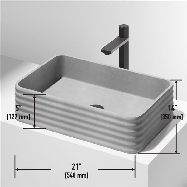 Lavabo vasque rectangulaire Cadman VIGO 21 L x 14 po l. en béton gris