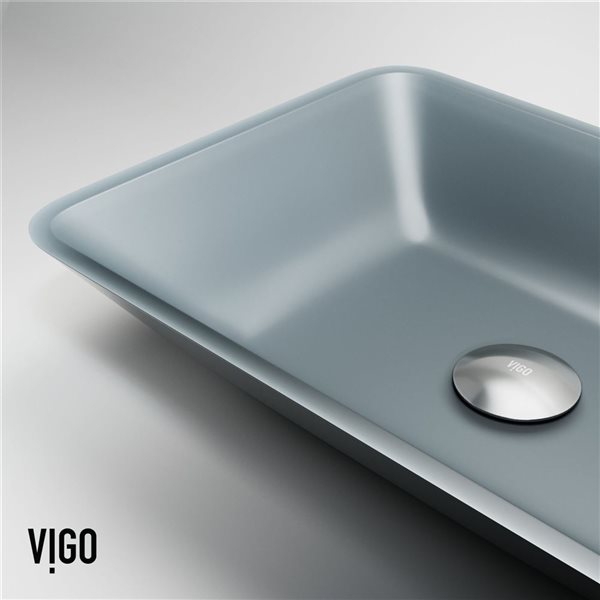 VIGO Sottile 13 W x 18-in D Glass Blue Rectangle Vessel Bathroom Sink w/ Gotham Brushed Nickel Faucet and Drain