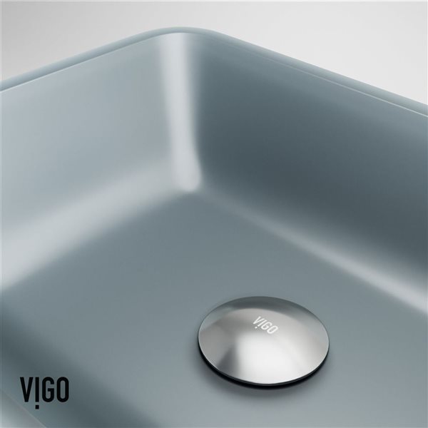 VIGO Sottile 13 W x 18-in D Glass Blue Rectangle Vessel Bathroom Sink w/ Gotham Brushed Nickel Faucet and Drain