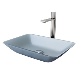 VIGO Sottile 13 W x 18-in D Glass Blue Rectangle Vessel Bathroom Sink w/ Gotham Brushed Nickel Faucet and Drain