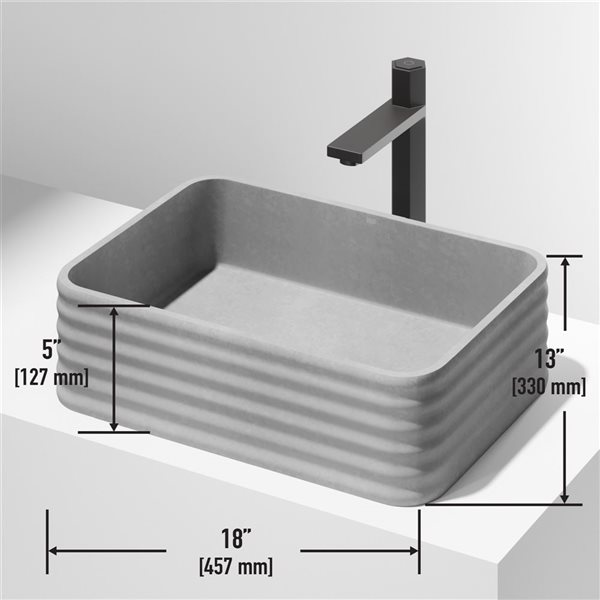 Lavabo vasque rectangulaire Cadman VIGO 18 L x 13 po l. en béton gris