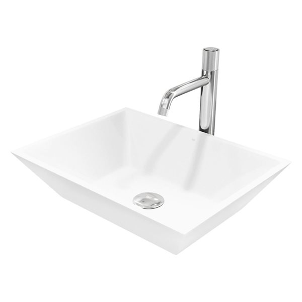 VIGO Vinca White Matte Stone Rectangular Vessel 18 L x 14-in W Bathroom Sink w/ Chrome Apollo Faucet and Pop-Up Drain