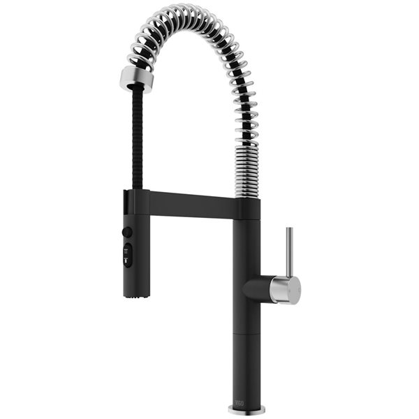 VIGO Edison Pro Steel and Black Single Handle Deck-Mount Pull-Down Kitchen Faucet