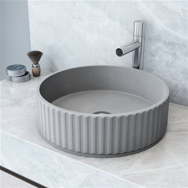 VIGO Windsor Grey Concrete Round Vessel 16-in W Bathroom Sink