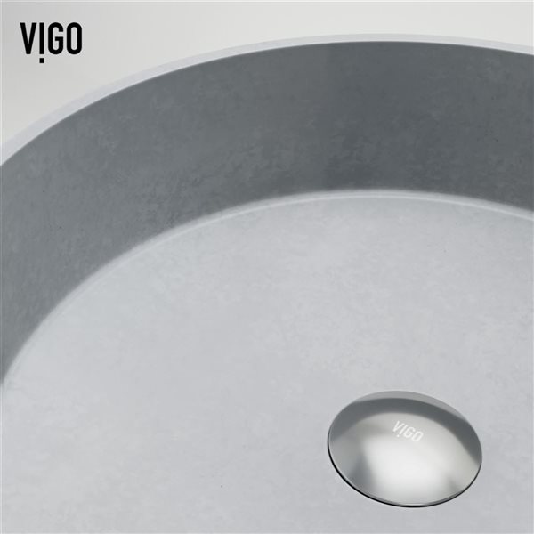 VIGO Windsor 16 W x 16-in D Grey Concreto Stone Round Vessel Bathroom Sink w/ Ashford Chrome Faucet and Pop-Up