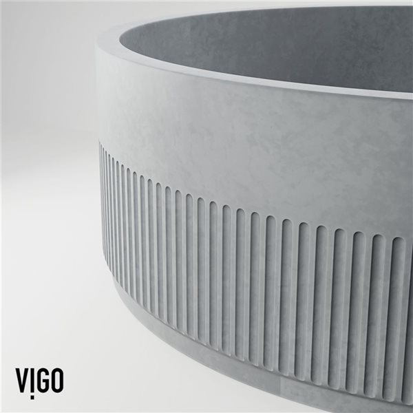 Lavabo-vasque gris Cypress VIGO 16 l. x 16 po p. rond en pierre Concreto avec robinet/bonde Gotham en nickel brossé