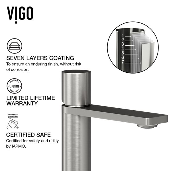 VIGO Cypress&nbsp;16-in W x&nbsp;16-in L Concreto Stone Grey Round Vessel Bathroom Sink w/ Gotham Faucet/Drain - Brushed Nickel