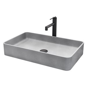 Lavabo-vasque gris Sterling VIGO 14 l. x 23 po p. en pierre Concreto rectangle avec robinet/bonde Sterling en noir mat