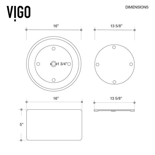 Lavabo-vasque blanc Anvil VIGO 16 l. x 16 po p. rond en MatteStone avec robinet/bonde Ashford en nickel brossé