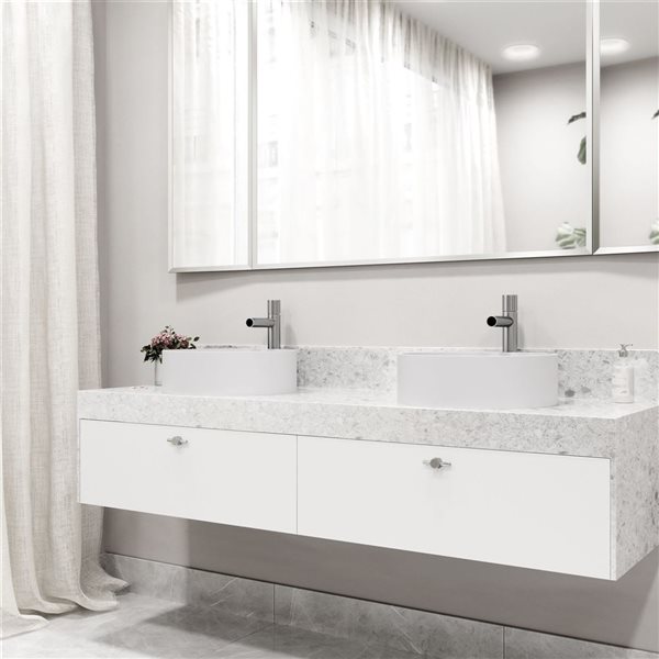 Lavabo-vasque blanc Anvil VIGO 16 l. x 16 po p. rond en MatteStone avec robinet/bonde Ashford en nickel brossé