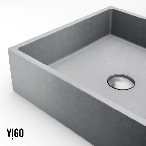 Lavabo-vasque gris Coca VIGO 15 l. x 19 po p. en pierre Concreto rectangle avec robinet/bonde Cass en nickel brossé