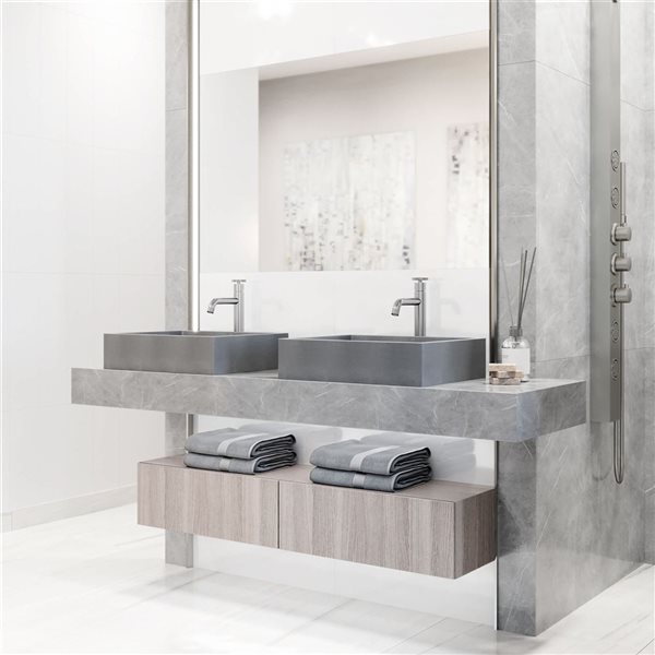 Lavabo-vasque gris Coca VIGO 15 l. x 19 po p. en pierre Concreto rectangle avec robinet/bonde Cass en nickel brossé