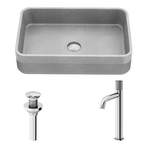 Lavabo-vasque gris Cypress VIGO 14 l. x 21 po p. en pierre Concreto rectangle avec robinet/bonde Apollo en chrome