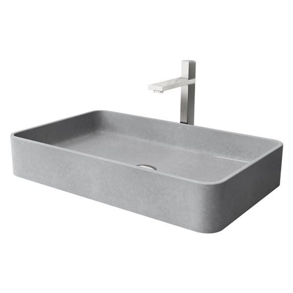 Lavabo-vasque gris Nova VIGO 14 l. x 23 po p. en pierre Concreto rectangle avec robinet/bonde Nova en nickel brossé