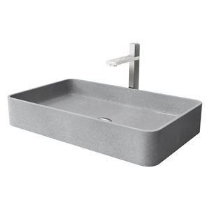 VIGO Nova 14 W x 23-in D Grey Concreto Stone Rectangle Vessel Bathroom Sink w/ Nova Brushed Nickel Faucet and Drain