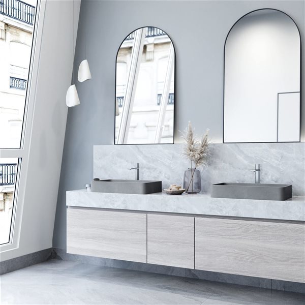 Lavabo-vasque gris Nova VIGO 14 l. x 23 po p. en pierre Concreto rectangle avec robinet/bonde Nova en nickel brossé