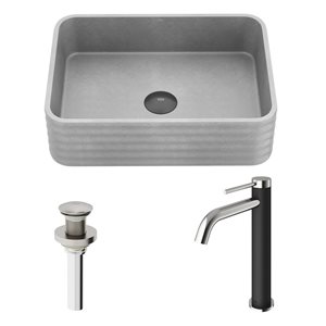 Lavabo-vasque gris Cadman VIGO 13 l. x 18 po p. en pierre Concreto rectangle à robinet/bonde Lexington en nickel brossé