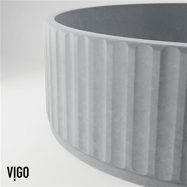 VIGO Windsor 16 W x 16-in D Grey Concreto Stone Round Vessel Bathroom Sink w/ Apollo Matte Black Faucet and Drain