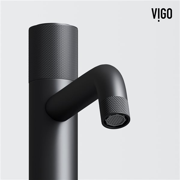 VIGO Windsor 16-in dia. Concreto Stone Grey Round Vessel Bathroom Sink with Apollo Faucet/Drain - Matte Black