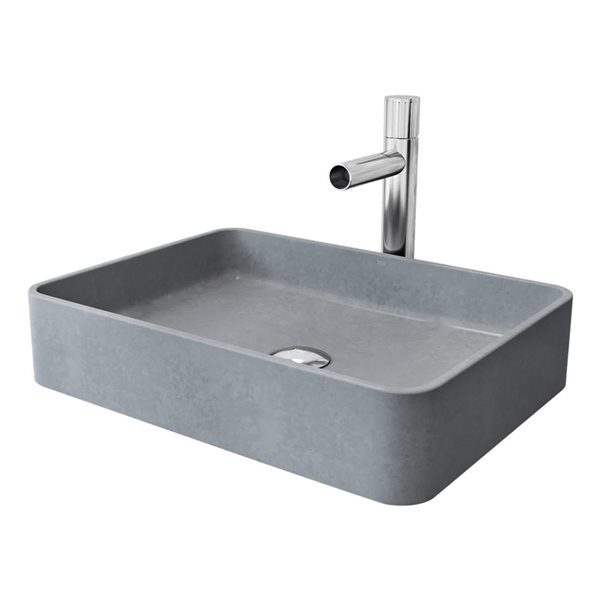 VIGO Ashford 14 W x 19-in D Grey Concreto Stone Rectangle Vessel Bathroom Sink w/ Ashford Chrome Faucet and Drain