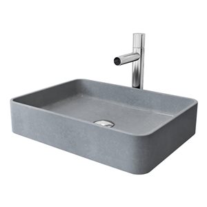 VIGO Ashford 14 W x 19-in D Grey Concreto Stone Rectangle Vessel Bathroom Sink w/ Ashford Chrome Faucet and Drain