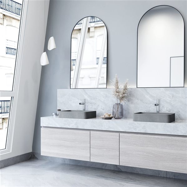 Lavabo-vasque gris Ashford VIGO 14 l. x 19 po p. en pierre Concreto rectangle avec robinet/bonde Ashford en chrome