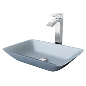 VIGO Sottile 13 W x 18-in D Glass Blue Rectangle Vessel Bathroom Sink w/ Duris Chrome Faucet and Pop-Up Drain