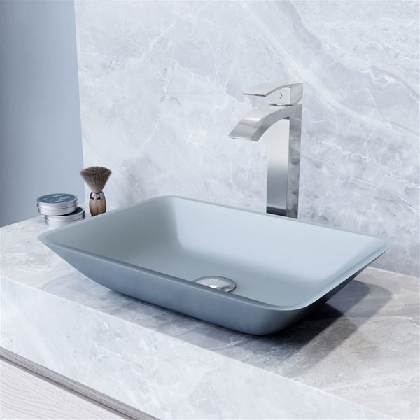 Lavabo-vasque bleu Sottile VIGO 13 l. x 18 po p. en verre rectangle avec robinet/bonde escamotable Duris en chrome