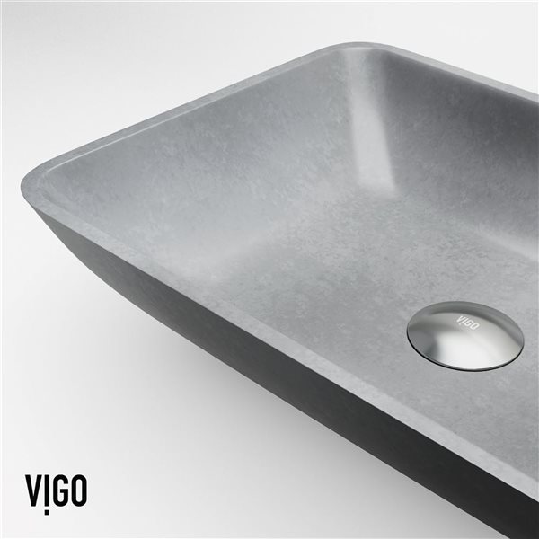 VIGO Dunn 13 W x 18-in D Grey Concreto Stone Rectangle Vessel Bathroom Sink w/ Cass Chrome Faucet and Drain