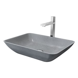 Lavabo-vasque gris Nova VIGO 13 l. x 18 po p. en pierre Concreto rectangle avec robinet/bonde Nova en nickel brossé