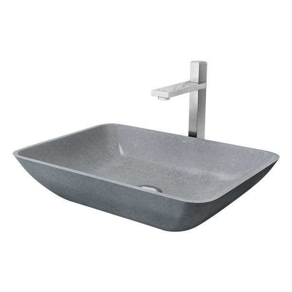 VIGO Nova 13 W x 18-in D Grey Concreto Stone Rectangle Vessel Bathroom Sink w/ Nova Brushed Nickel Faucet and Drain