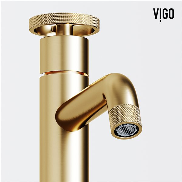 VIGO Windsor&nbsp;13-in W x&nbsp;21-in L Concreto Stone Grey Rectangle Bathroom Vessel w/Cass Faucet/Drain - Matte Brushed Gold