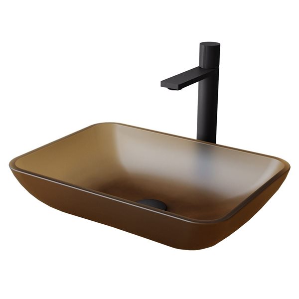 VIGO Sottile 13 W x 18-in D Glass Gold Rectangle Vessel Bathroom Sink w/ Gotham Matte Black Faucet and Pop-Up Drain