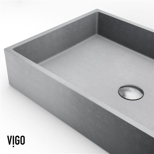 Lavabo-vasque gris Orvieto VIGO 15 l. x 24 po p. en pierre Concreto rectangle avec robinet/bonde Nova en or brossé mat