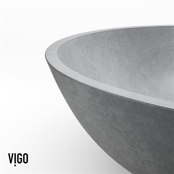 Lavabo-vasque gris Cass VIGO 16 l. x 16 po p. rond en pierre Concreto avec robinet/bonde Cass en nickel brossé