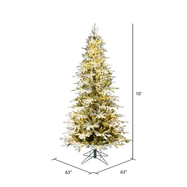 Vickerman 10-ft x 63-in Flocked Kamas Fir Full Artificial Christmas Tree w/ 2200 Warm White LED Lights