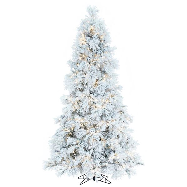 Vickerman 12-ft x 72-in Flocked Atka Pine Slim Artificial Christmas Tree w/ 2550 Warm White LED lights and 2500 Tips