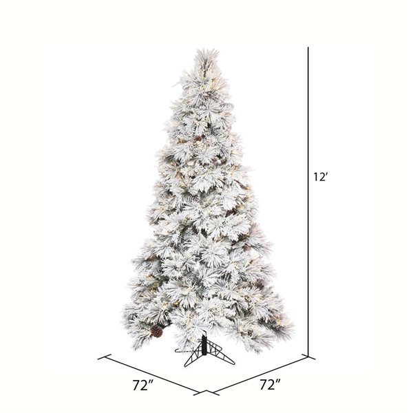 Vickerman 12-ft x 72-in Flocked Atka Pine Slim Artificial Christmas Tree w/ 2550 Warm White LED lights and 2500 Tips